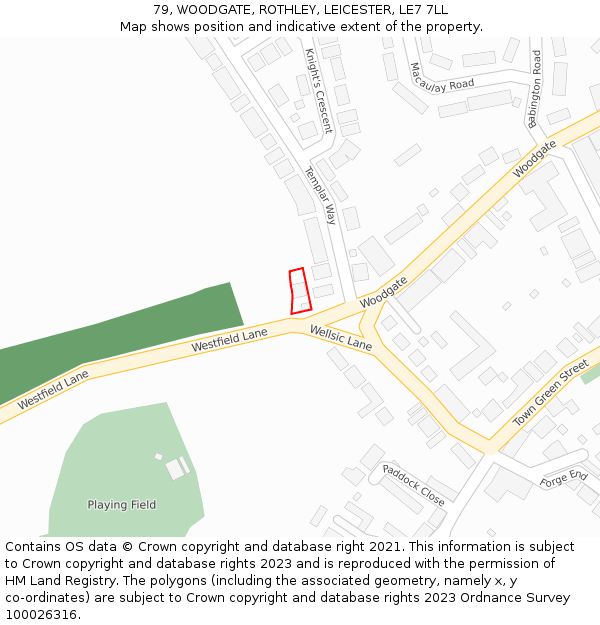 79, WOODGATE, ROTHLEY, LEICESTER, LE7 7LL: Location map and indicative extent of plot