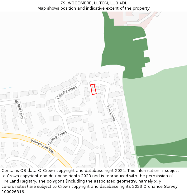 79, WOODMERE, LUTON, LU3 4DL: Location map and indicative extent of plot