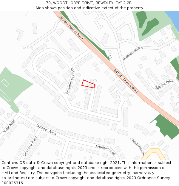 79, WOODTHORPE DRIVE, BEWDLEY, DY12 2RL: Location map and indicative extent of plot