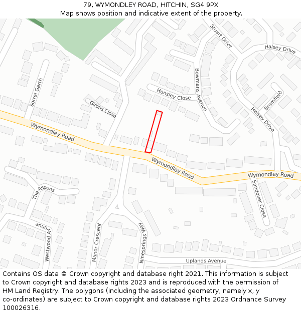 79, WYMONDLEY ROAD, HITCHIN, SG4 9PX: Location map and indicative extent of plot