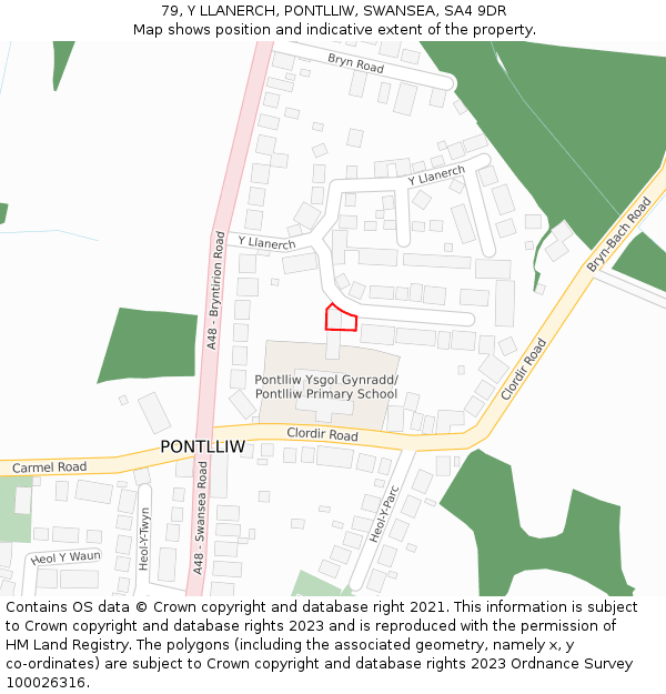 79, Y LLANERCH, PONTLLIW, SWANSEA, SA4 9DR: Location map and indicative extent of plot