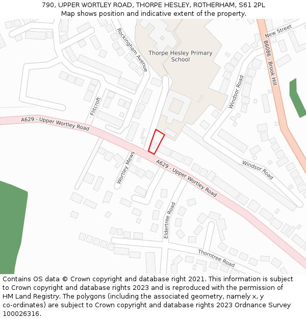 790, UPPER WORTLEY ROAD, THORPE HESLEY, ROTHERHAM, S61 2PL: Location map and indicative extent of plot