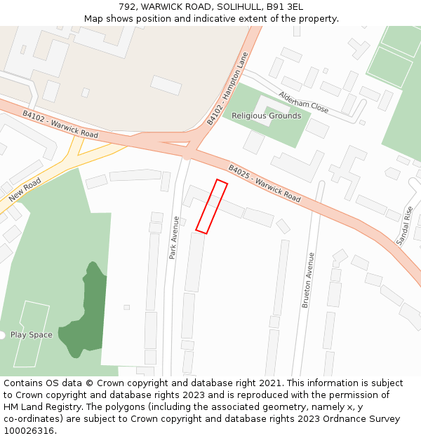 792, WARWICK ROAD, SOLIHULL, B91 3EL: Location map and indicative extent of plot