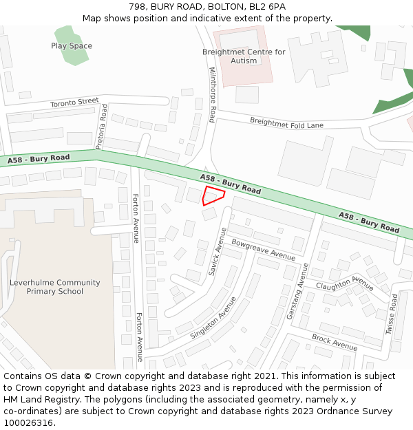 798, BURY ROAD, BOLTON, BL2 6PA: Location map and indicative extent of plot