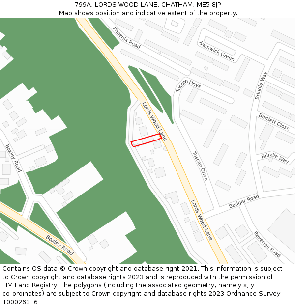 799A, LORDS WOOD LANE, CHATHAM, ME5 8JP: Location map and indicative extent of plot