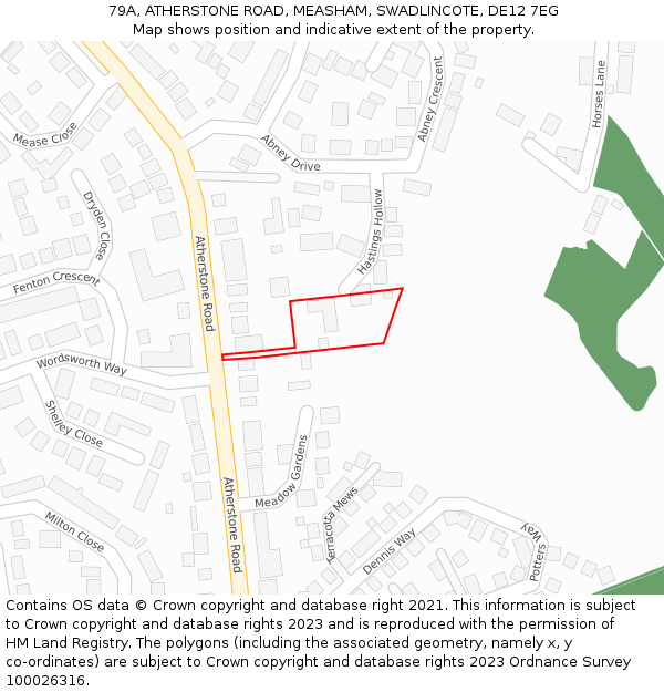 79A, ATHERSTONE ROAD, MEASHAM, SWADLINCOTE, DE12 7EG: Location map and indicative extent of plot