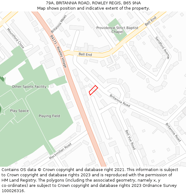 79A, BRITANNIA ROAD, ROWLEY REGIS, B65 9NA: Location map and indicative extent of plot