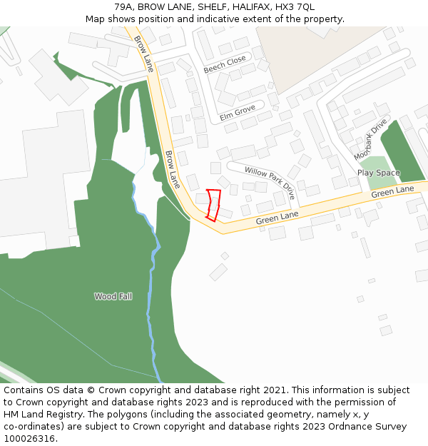 79A, BROW LANE, SHELF, HALIFAX, HX3 7QL: Location map and indicative extent of plot