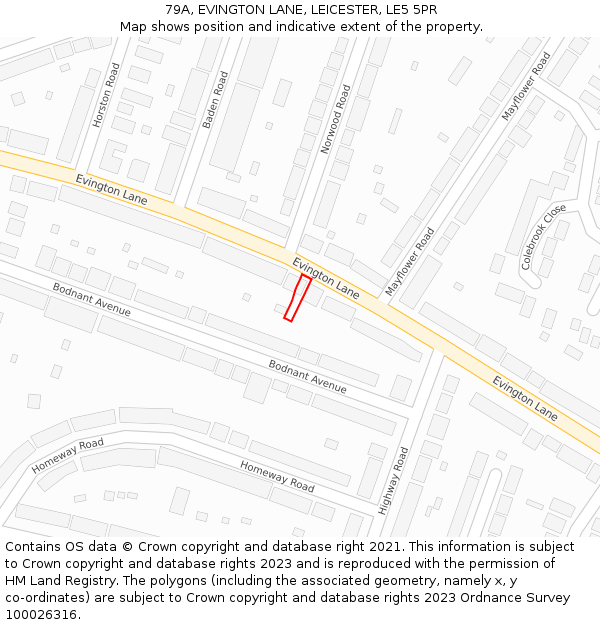 79A, EVINGTON LANE, LEICESTER, LE5 5PR: Location map and indicative extent of plot