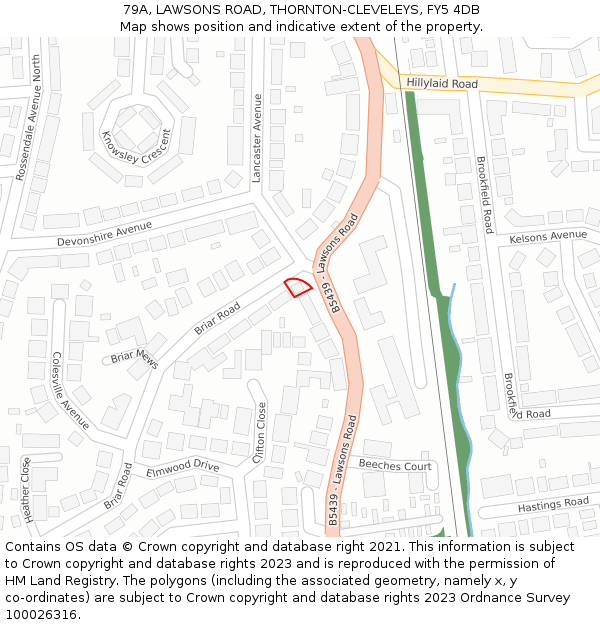 79A, LAWSONS ROAD, THORNTON-CLEVELEYS, FY5 4DB: Location map and indicative extent of plot