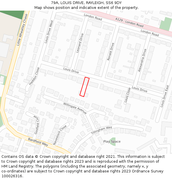 79A, LOUIS DRIVE, RAYLEIGH, SS6 9DY: Location map and indicative extent of plot