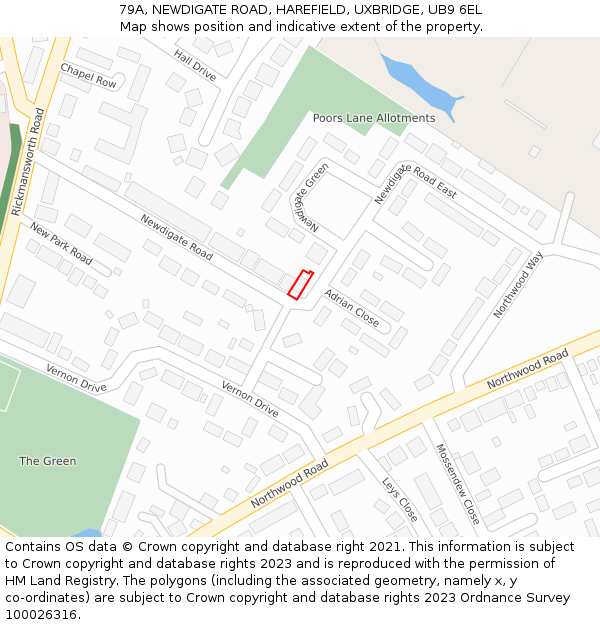 79A, NEWDIGATE ROAD, HAREFIELD, UXBRIDGE, UB9 6EL: Location map and indicative extent of plot