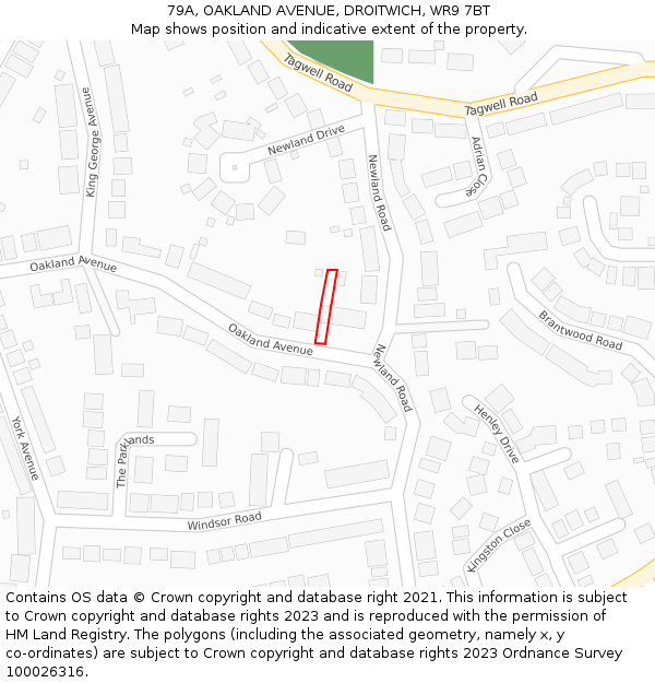 79A, OAKLAND AVENUE, DROITWICH, WR9 7BT: Location map and indicative extent of plot