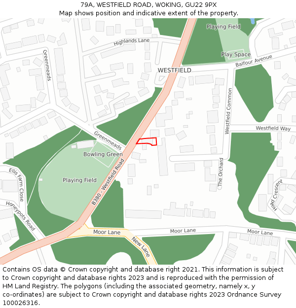 79A, WESTFIELD ROAD, WOKING, GU22 9PX: Location map and indicative extent of plot