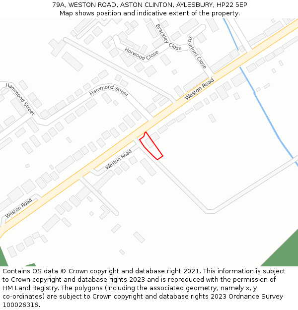 79A, WESTON ROAD, ASTON CLINTON, AYLESBURY, HP22 5EP: Location map and indicative extent of plot