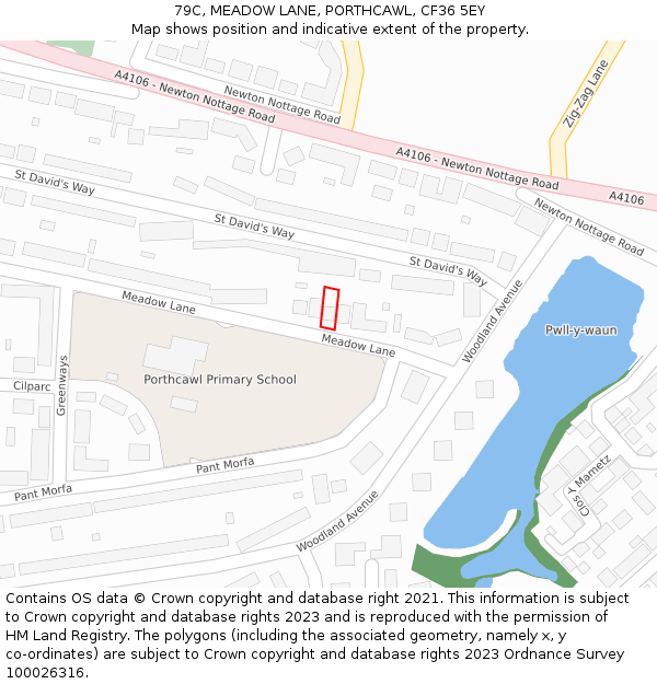 79C, MEADOW LANE, PORTHCAWL, CF36 5EY: Location map and indicative extent of plot
