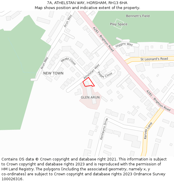 7A, ATHELSTAN WAY, HORSHAM, RH13 6HA: Location map and indicative extent of plot