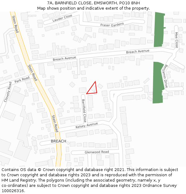 7A, BARNFIELD CLOSE, EMSWORTH, PO10 8NH: Location map and indicative extent of plot