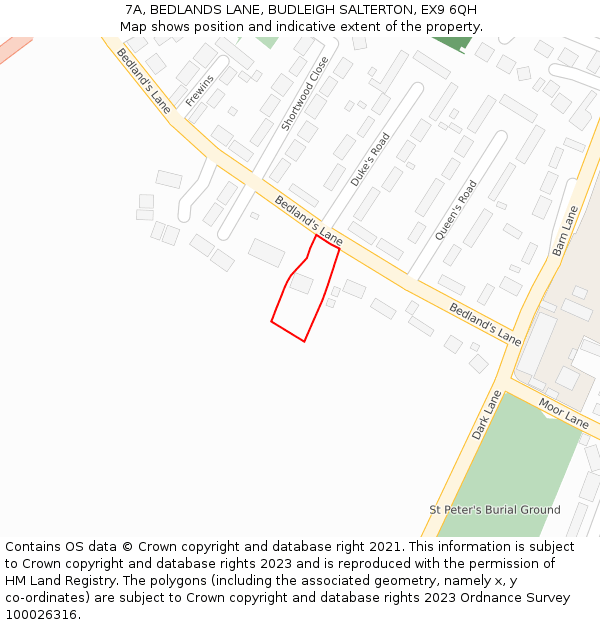 7A, BEDLANDS LANE, BUDLEIGH SALTERTON, EX9 6QH: Location map and indicative extent of plot