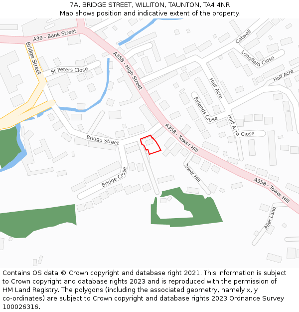 7A, BRIDGE STREET, WILLITON, TAUNTON, TA4 4NR: Location map and indicative extent of plot