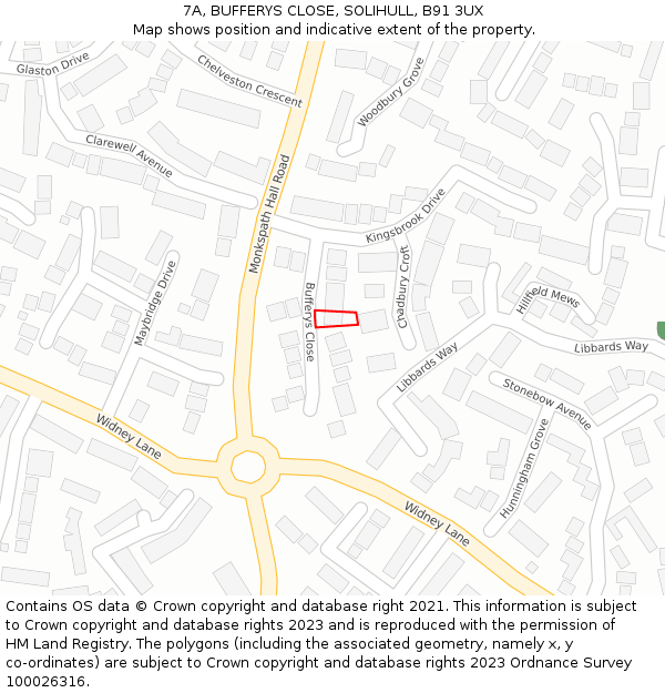7A, BUFFERYS CLOSE, SOLIHULL, B91 3UX: Location map and indicative extent of plot