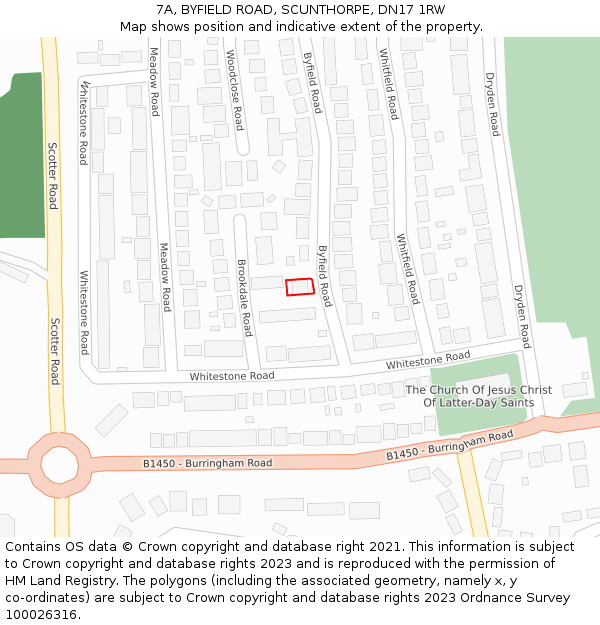 7A, BYFIELD ROAD, SCUNTHORPE, DN17 1RW: Location map and indicative extent of plot