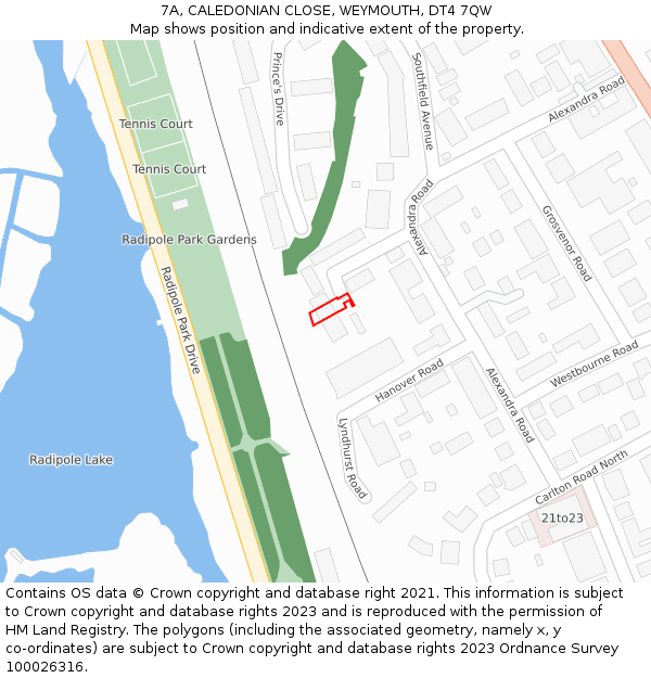 7A, CALEDONIAN CLOSE, WEYMOUTH, DT4 7QW: Location map and indicative extent of plot