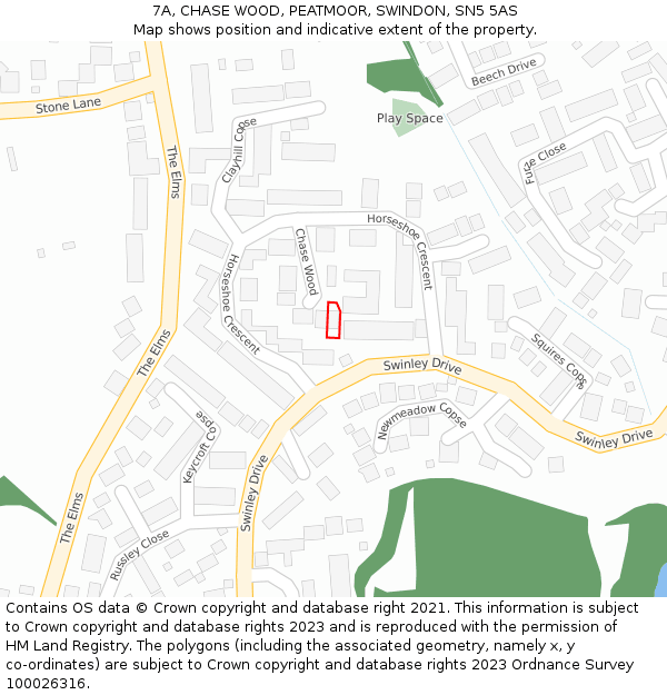 7A, CHASE WOOD, PEATMOOR, SWINDON, SN5 5AS: Location map and indicative extent of plot