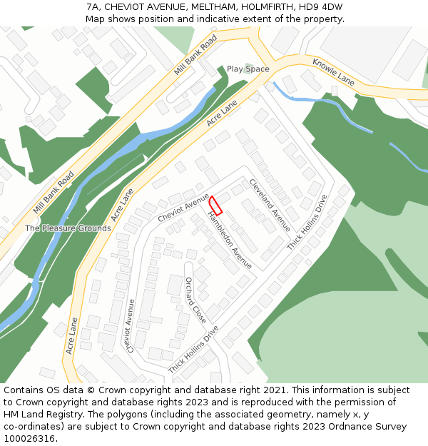 7A, CHEVIOT AVENUE, MELTHAM, HOLMFIRTH, HD9 4DW: Location map and indicative extent of plot