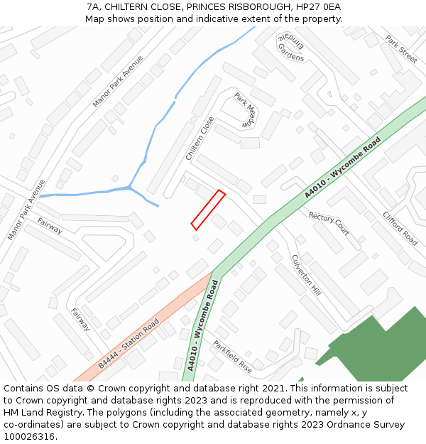 7A, CHILTERN CLOSE, PRINCES RISBOROUGH, HP27 0EA: Location map and indicative extent of plot