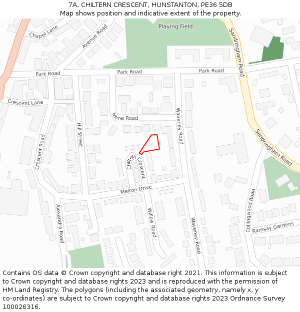 7A, CHILTERN CRESCENT, HUNSTANTON, PE36 5DB: Location map and indicative extent of plot