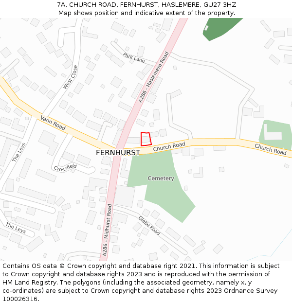 7A, CHURCH ROAD, FERNHURST, HASLEMERE, GU27 3HZ: Location map and indicative extent of plot