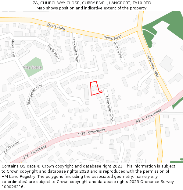 7A, CHURCHWAY CLOSE, CURRY RIVEL, LANGPORT, TA10 0ED: Location map and indicative extent of plot