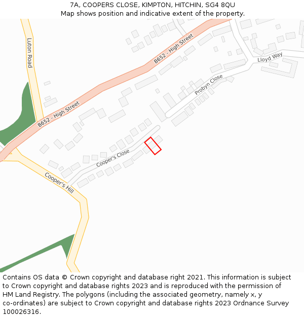 7A, COOPERS CLOSE, KIMPTON, HITCHIN, SG4 8QU: Location map and indicative extent of plot