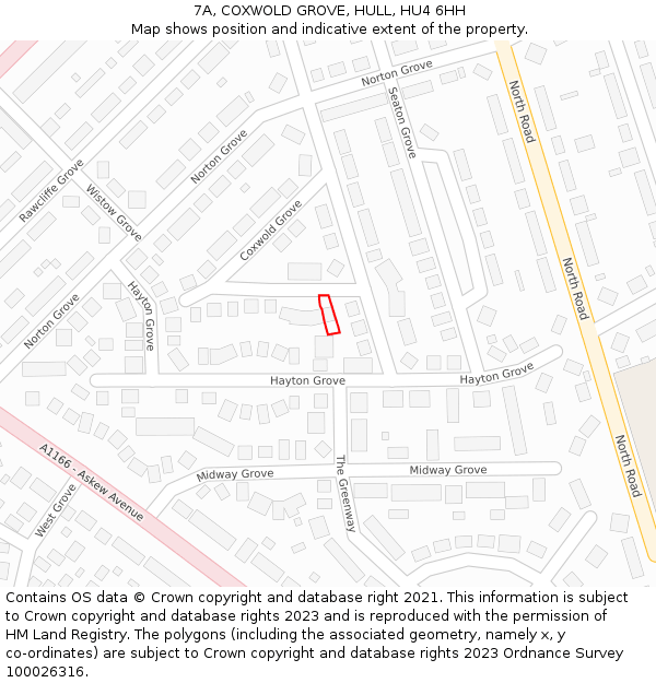 7A, COXWOLD GROVE, HULL, HU4 6HH: Location map and indicative extent of plot
