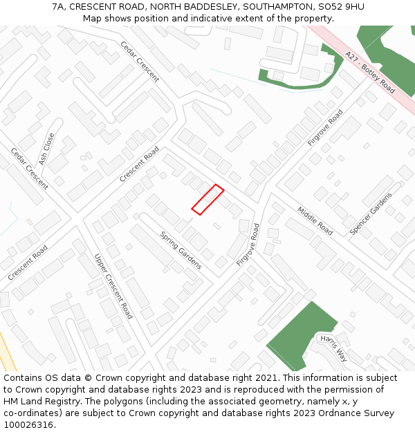 7A, CRESCENT ROAD, NORTH BADDESLEY, SOUTHAMPTON, SO52 9HU: Location map and indicative extent of plot