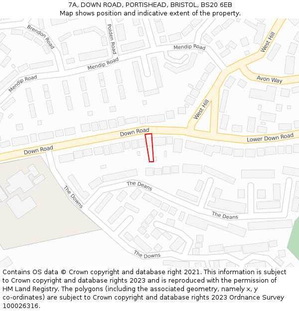 7A, DOWN ROAD, PORTISHEAD, BRISTOL, BS20 6EB: Location map and indicative extent of plot