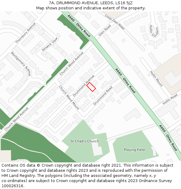 7A, DRUMMOND AVENUE, LEEDS, LS16 5JZ: Location map and indicative extent of plot