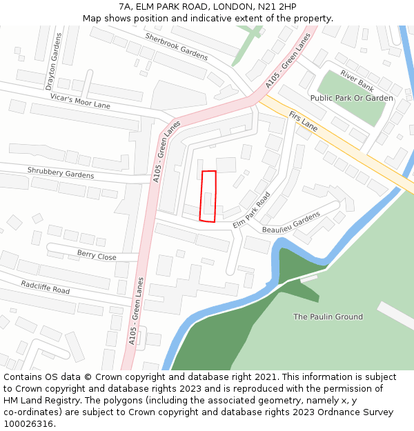 7A, ELM PARK ROAD, LONDON, N21 2HP: Location map and indicative extent of plot