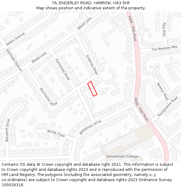 7A, ENDERLEY ROAD, HARROW, HA3 5HF: Location map and indicative extent of plot