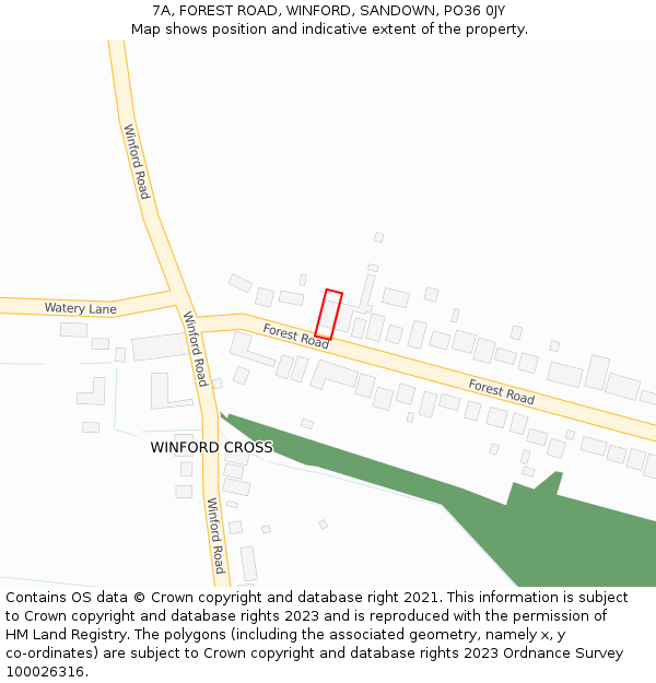 7A, FOREST ROAD, WINFORD, SANDOWN, PO36 0JY: Location map and indicative extent of plot