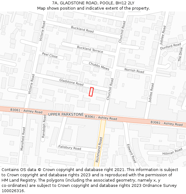 7A, GLADSTONE ROAD, POOLE, BH12 2LY: Location map and indicative extent of plot