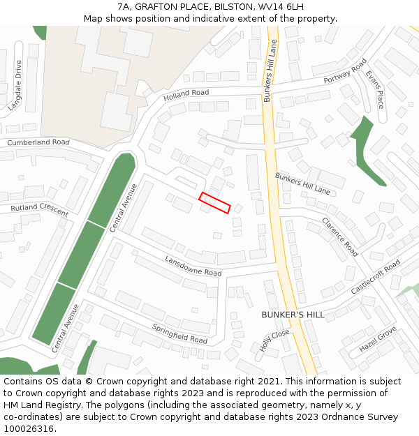 7A, GRAFTON PLACE, BILSTON, WV14 6LH: Location map and indicative extent of plot