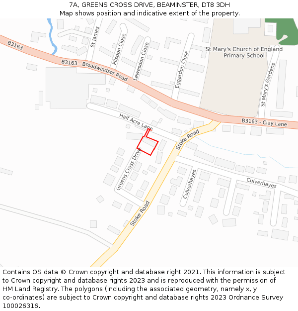 7A, GREENS CROSS DRIVE, BEAMINSTER, DT8 3DH: Location map and indicative extent of plot
