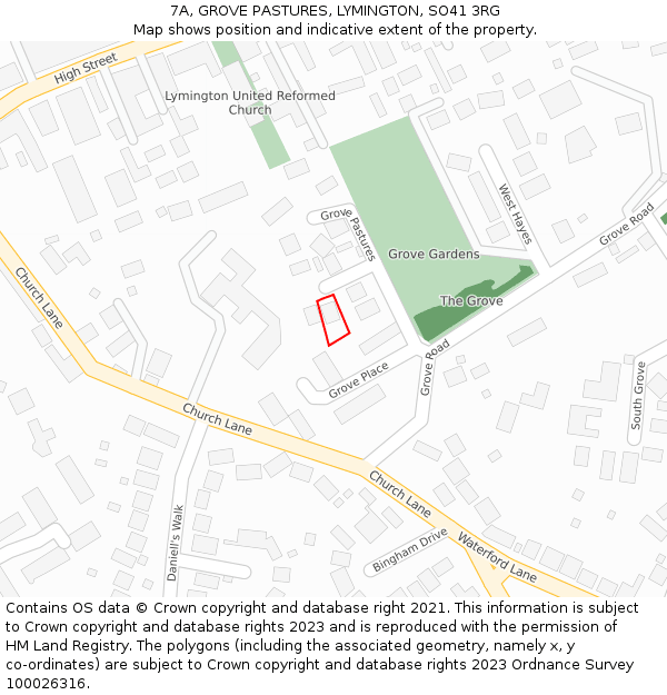 7A, GROVE PASTURES, LYMINGTON, SO41 3RG: Location map and indicative extent of plot