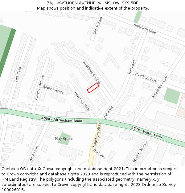 7A, HAWTHORN AVENUE, WILMSLOW, SK9 5BR: Location map and indicative extent of plot