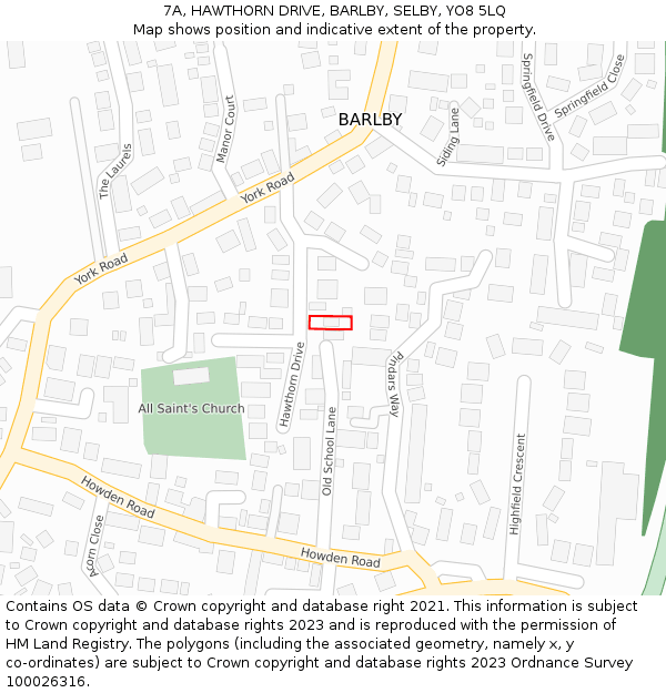 7A, HAWTHORN DRIVE, BARLBY, SELBY, YO8 5LQ: Location map and indicative extent of plot