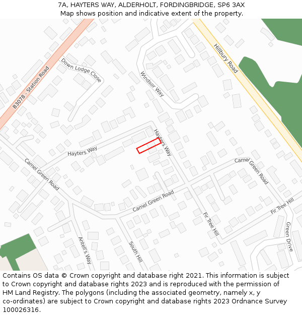 7A, HAYTERS WAY, ALDERHOLT, FORDINGBRIDGE, SP6 3AX: Location map and indicative extent of plot