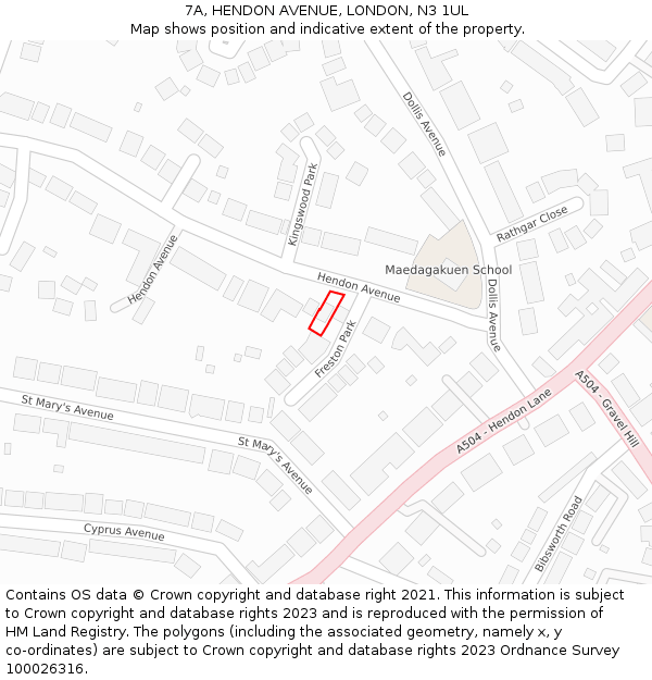 7A, HENDON AVENUE, LONDON, N3 1UL: Location map and indicative extent of plot