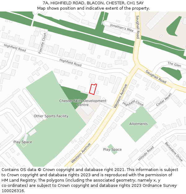 7A, HIGHFIELD ROAD, BLACON, CHESTER, CH1 5AY: Location map and indicative extent of plot